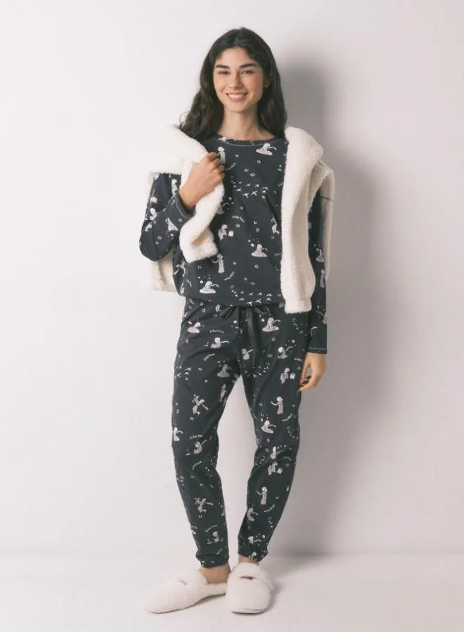 women'secret Grey 100% cotton long pyjamas EL PRINCIPITO
